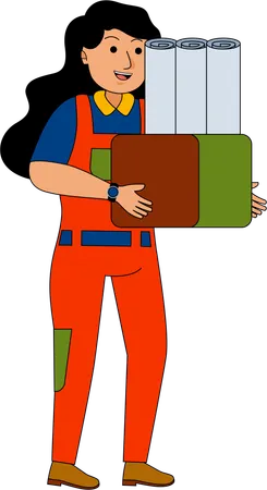 Girl standing with printing material  Illustration
