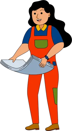 Girl standing with printing paper  Illustration