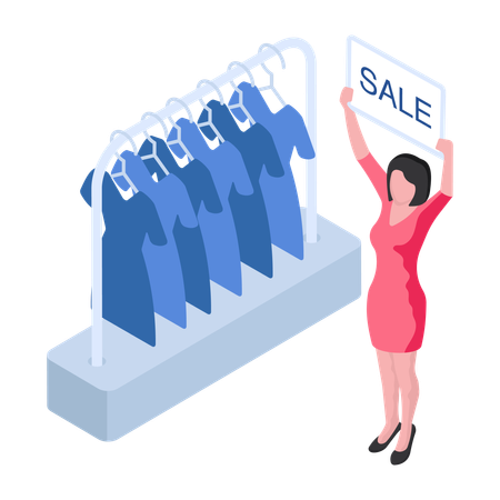 Girl standing with sale board  Illustration