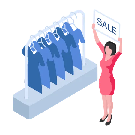 Girl standing with sale board  Illustration