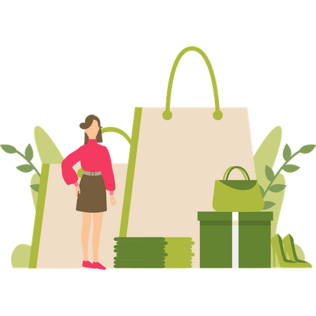 Girl standing with shopping bags  Illustration