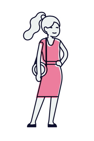 Girl Standing with shoulder purse  Illustration