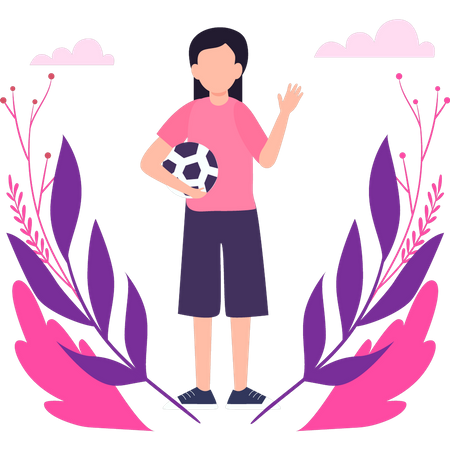 Girl standing with soccer ball  Illustration