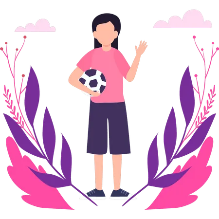 Girl standing with soccer ball  Illustration