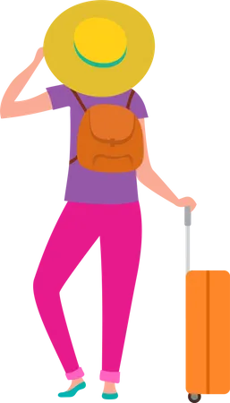 Girl standing with travel bag Illustration