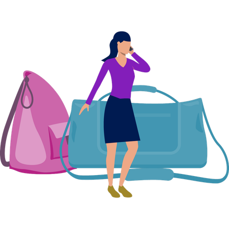 Girl standing with travel baggage  Illustration