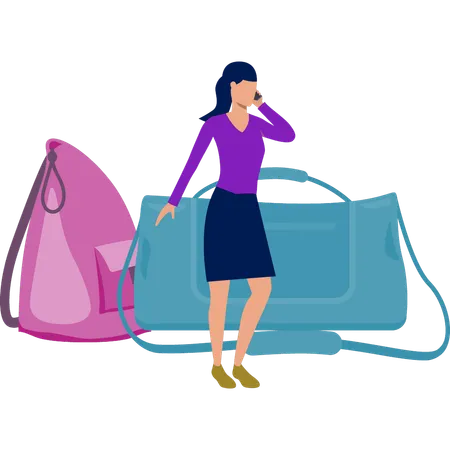 Girl standing with travel baggage  Illustration