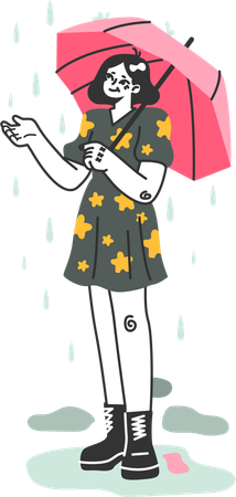 Girl standing with umbrella  Illustration