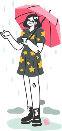 Girl standing with umbrella  イラスト