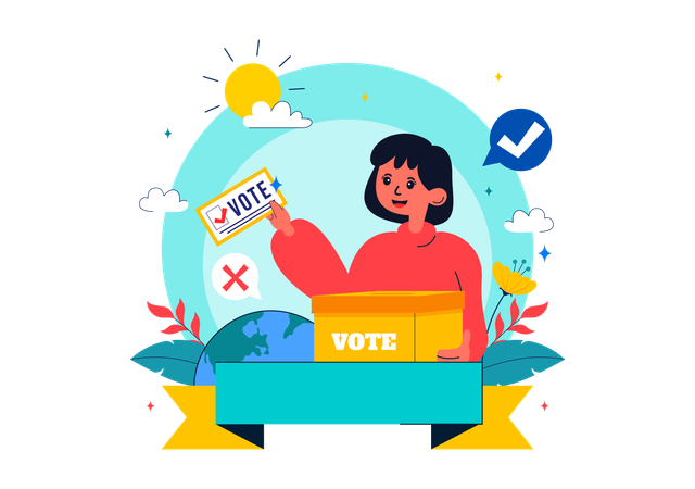 Girl standing with voting box  Illustration