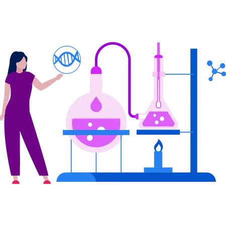 The Girl Stands By The Burner Stand In Science Lab Illustration