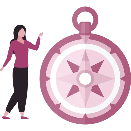 Girl stands by the compass  Illustration