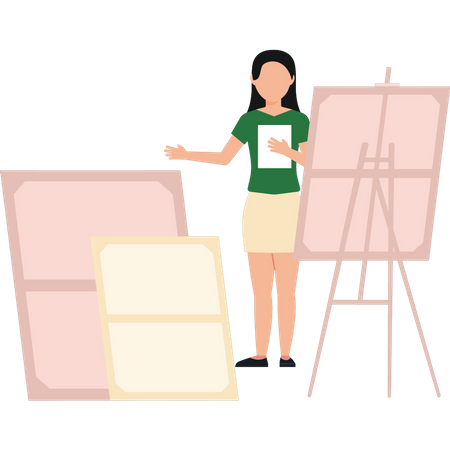 Girl stands by the painting boards  Illustration