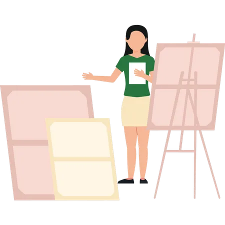 The Girl Stands By The Painting Boards Illustration