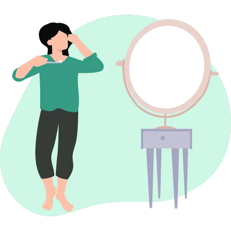 A Girl Stands Holding A Toothbrush Illustration