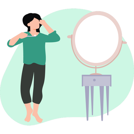 Girl stands holding toothbrush  Illustration