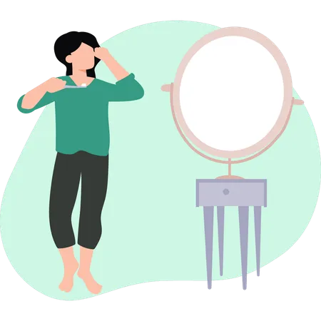 Girl stands holding toothbrush  Illustration