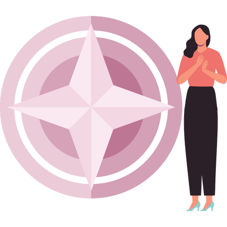 Girl stands near compass  Illustration