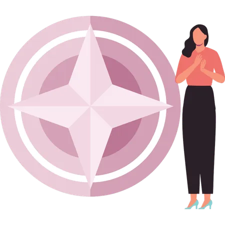 Girl stands near compass  Illustration