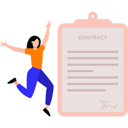 Girl stands near contract board  Illustration