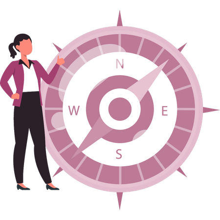 Girl stands near the compass  Illustration