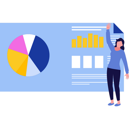 Girl stands next to a graph chart  Illustration