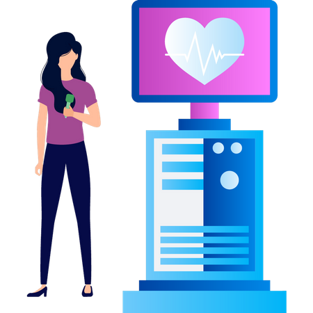Girl stands next to pulse monitor  Illustration