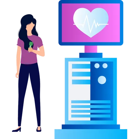 Girl stands next to pulse monitor  Illustration