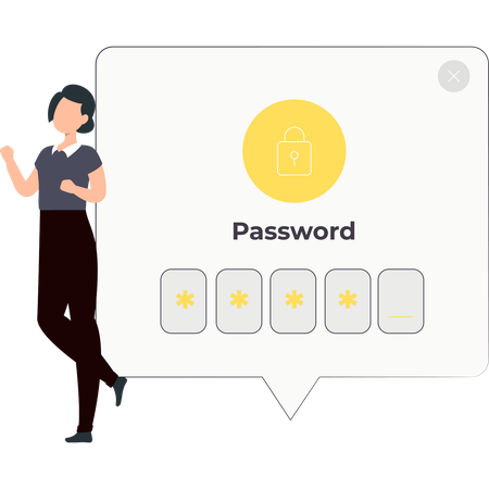 Girl stands next to the bubble password  Illustration