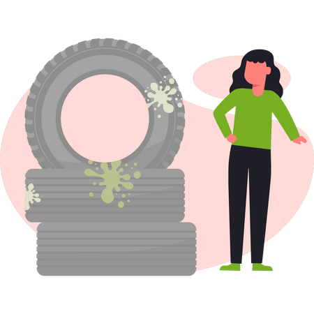 Girl stands next to the dynamite tire  Illustration