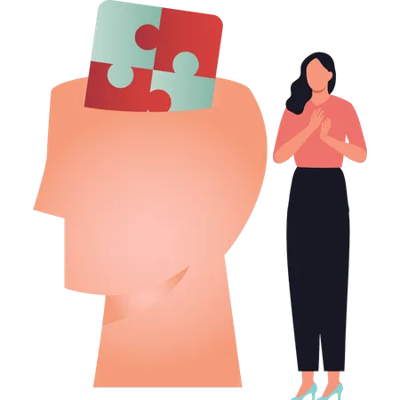 The Girl Stands Next To The Puzzle In The Brain Illustration