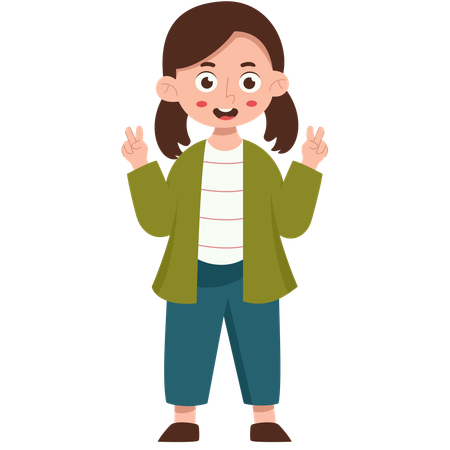 Girl Stands While Raising Her Two Fingers  Illustration