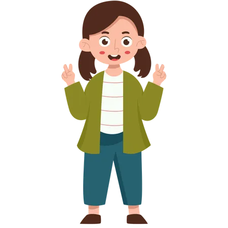 Girl Stands While Raising Her Two Fingers  Illustration