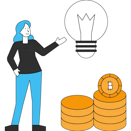 Girl stands with the idea of ​​a bitcoin Illustration