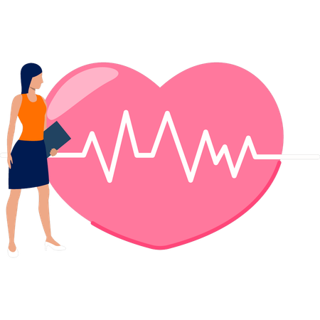 Girl staring at normal heart pulses  Illustration