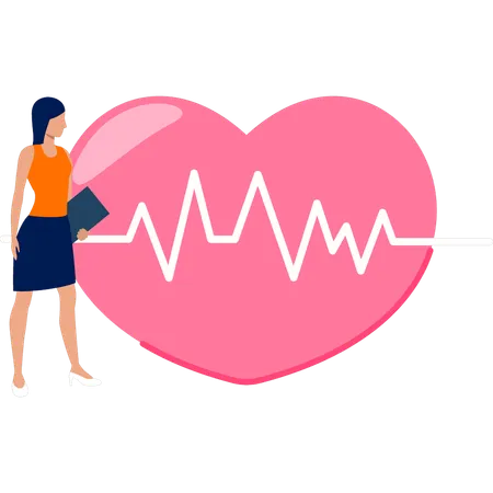 Girl staring at normal heart pulses  Illustration