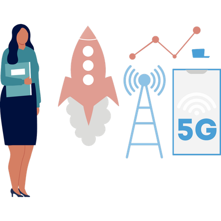 5G 인터넷 도입을 시작하는 소녀  일러스트레이션