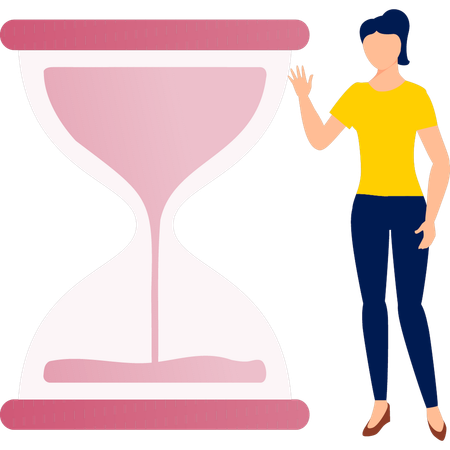 Girl starts timer on hourglass  Illustration