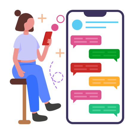 Girl Stay Connected via Text Messaging  Illustration