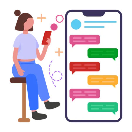 Girl Stay Connected via Text Messaging  Illustration
