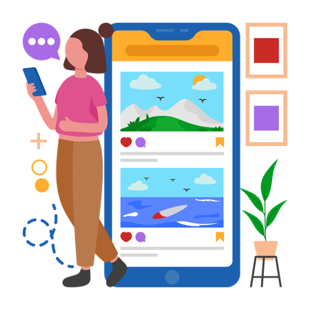 Girl Stay Updated via Social Media  Illustration