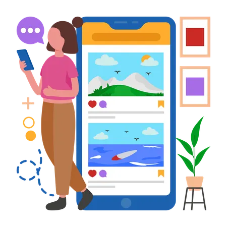 Girl Stay Updated via Social Media  Illustration