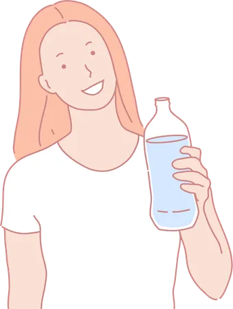 Girl staying hydrated by drinking water  Illustration