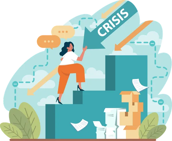 Girl step up and working for company crisis  Illustration