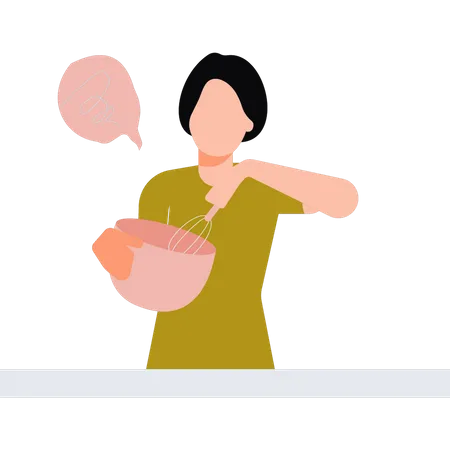 Girl stirring mixture  Illustration