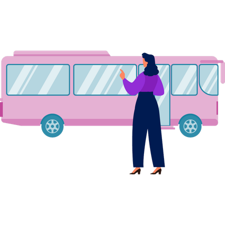 Girl stopping bus to board  Illustration