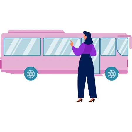 Girl stopping bus to board  Illustration