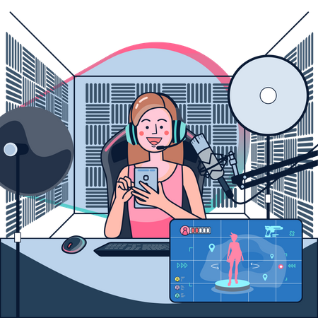 Girl streaming live game playing Illustration