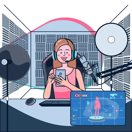 Girl streaming live game playing Illustration
