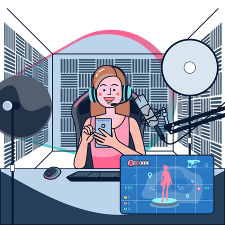 Girl streaming live game playing  Illustration